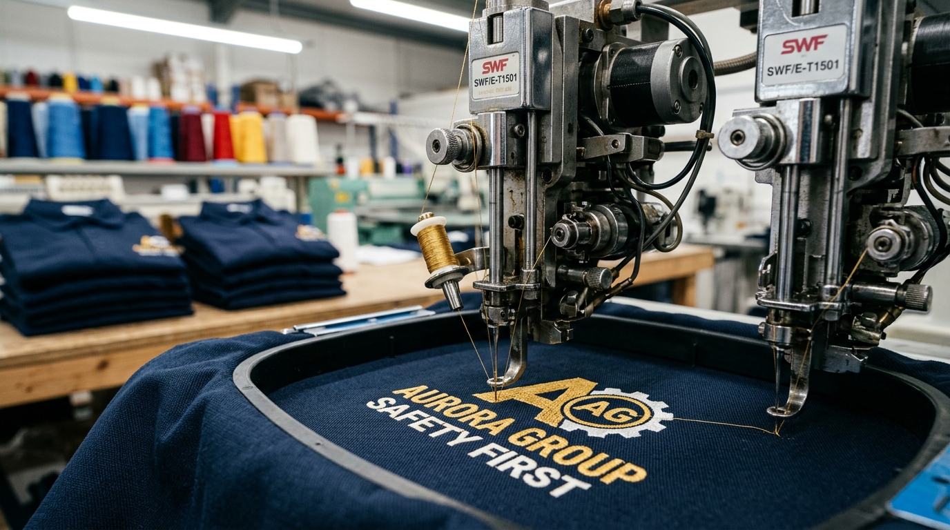 Bordado computarizado industrial de alta precisión en taller textil propio