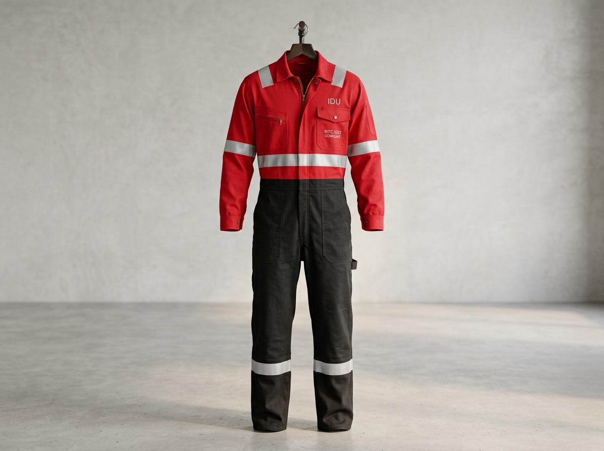 Overol bicolor rojo y negro reglamentario IDU 2026 NTC 5563 en Dril pesado